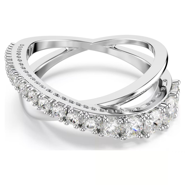Hyperbola ring Round cut, White, Rhodium plated